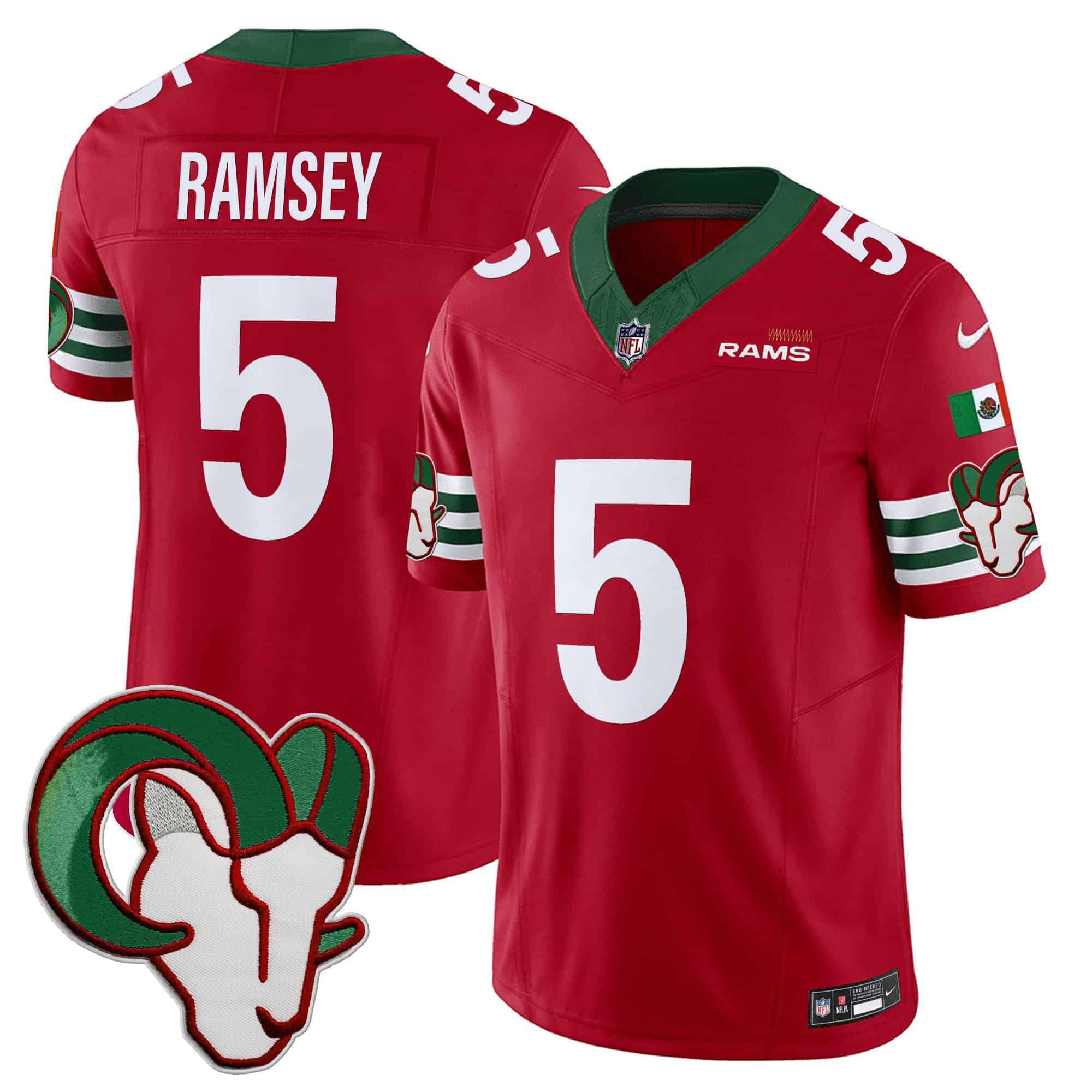 Men Los Angeles Rams #5 Ramsey Red 2024 Nike Mexico Vapor Limited NFL Jersey style 1